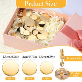 Gold Button, Mabor 18pcs Metal Flat Button Gold Buttons for Blazers Golden Coat Buttons Round Shaped Sewing Button for Suit Coat Shirt Jackets Craft(15mm 20mm 25mm)