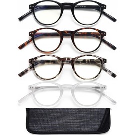 EYEURL 4-Pack Round Reading Glasses for Women Men Neck Hanging Blue Light Blocking Eyeglasses Retro Round Computer Glasses With Spring Hinges TR90 Lightweight Readers for Women,1.25