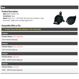 Horn - Compatible with 2005-2010 Honda Odyssey