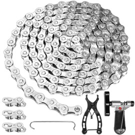 URHELP Bicycle Chain 6/7/8 Compartments, Chain Tool Bicycle with Chain Breaker and Chain Tester, 116 Links Bicycle Chain for Chain Repair, Most Road Bikes, Mountain Bikes (1/2 x 3/32 Inch)