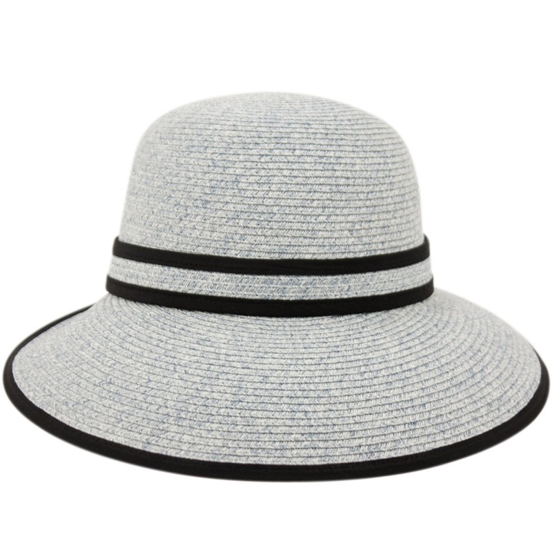 Straw Packable Sun Hat with Black Sash- Wide Front Brim