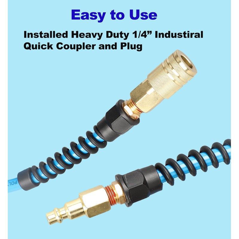Keepro Polyurethane Recoil Air Hose, 1/4 Inch ID By 10