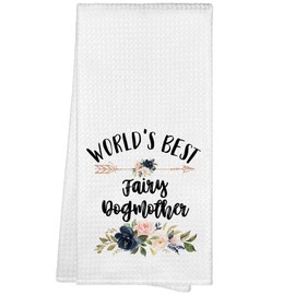 WAITPI Fairy Dogmother Gifts Kitchen Towels, World's Best Fairy Dogmother Dog Mom Christmas Birthday Gifts Hand Towels for Dog Lovers, Floral Decorative Dish Towels for Bathroom Mother's Day 16x24 in