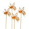 Set Of 4 Rusty Bee Garden Stakes 8x38cm Steel Metal