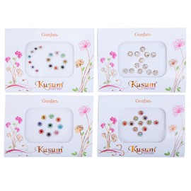 Bindi Pack of 4 Crystal Designer Bindis Jewel for Forehead Face Tikka Multicolored Bindiya Stickers Adhesive Stone Indian Traditional Bindi Body Tattoos for Women Girls Bride Mothers day mom Gifts