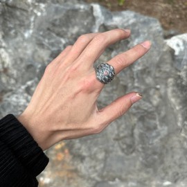 JWM Men's Rings Silver Plated Brass Rings Jewelry for Men Women Adjustable Open Rings, Exquisite Packaging (039-Japanese Demon Eyes ring)