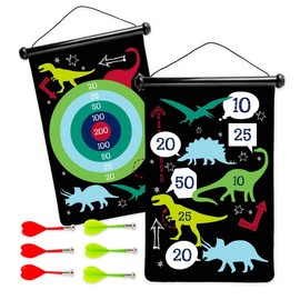 HearthSong Double-Sided Magnetic Canvas Kids' Target Game for Portable Play, Includes Six Magnetic Darts (Dinosaur)
