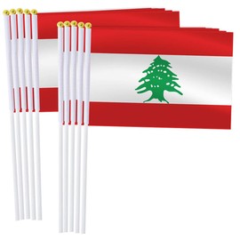Lebanon Handheld Small Flag Set,10 PCS 5×8 Inch Mini Lebanese Hand Held Banner,Tiny Digital Printed Polyester Banner
