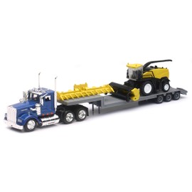 New-Ray Kenworth Lowboy Trailer with New Holland Self Propelled Forage Harvester with Detachable Hay and Corn Head attacments