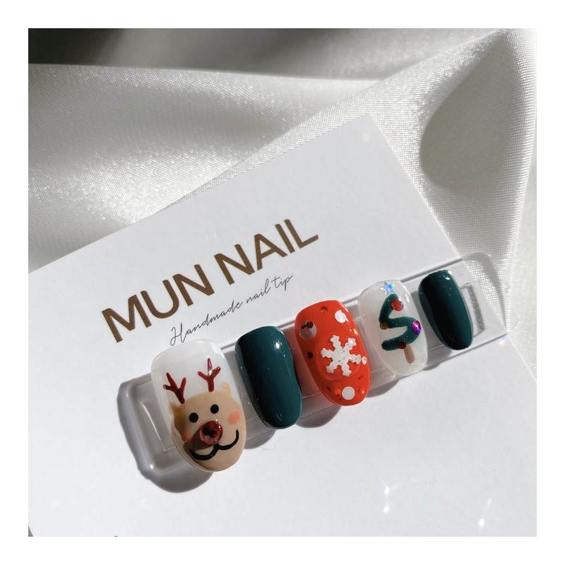 MunNail Cute Rudolph Nail Tips - Square / MunNail 귀여운