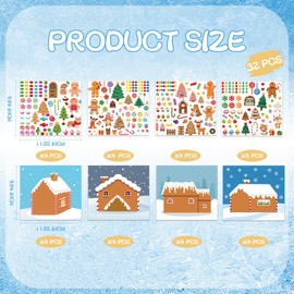 XZENTIRA 32 Sheets Gingerbread House DIY Christmas Stickers Make a Gingerbread House DIY Craft Stickers Kids Christmas Crafts for Christmas Holiday Event Party Game Supplies