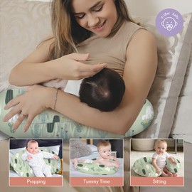 Little Grape Land Nursing Pillow for Infants, Breastfeeding Pillows, Baby Support Pillow for Nursing, Bottle Feeding, Tummy Time with Machine Washable Cover & Breathable Filling (Blossom Cactus)