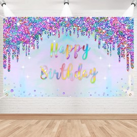 Iridescent Party Supplies Holographic Birthday Banner Decorations, Rainbow Happy Birthday Sign, Colorful 1st 10th 16th 21st 30th 40th 50th 60th Birthday Party Photo Background