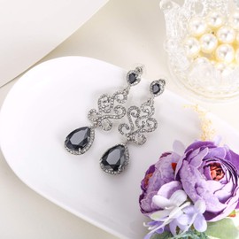 EVER FAITH Art Deco S-Shape Teardrop Earrings Flawless Zircon Black Jet Color