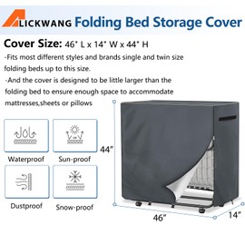 Alickwang Rollaway Bed Storage Cover,Heavy Duty Durable 600D Waterproof Dustproof Foldable Bed Cover, Fold Up Beds Storage Cover with Zipper, Fits 75" x46'' Rollaway Beds,46" L x 14" W x 44" H