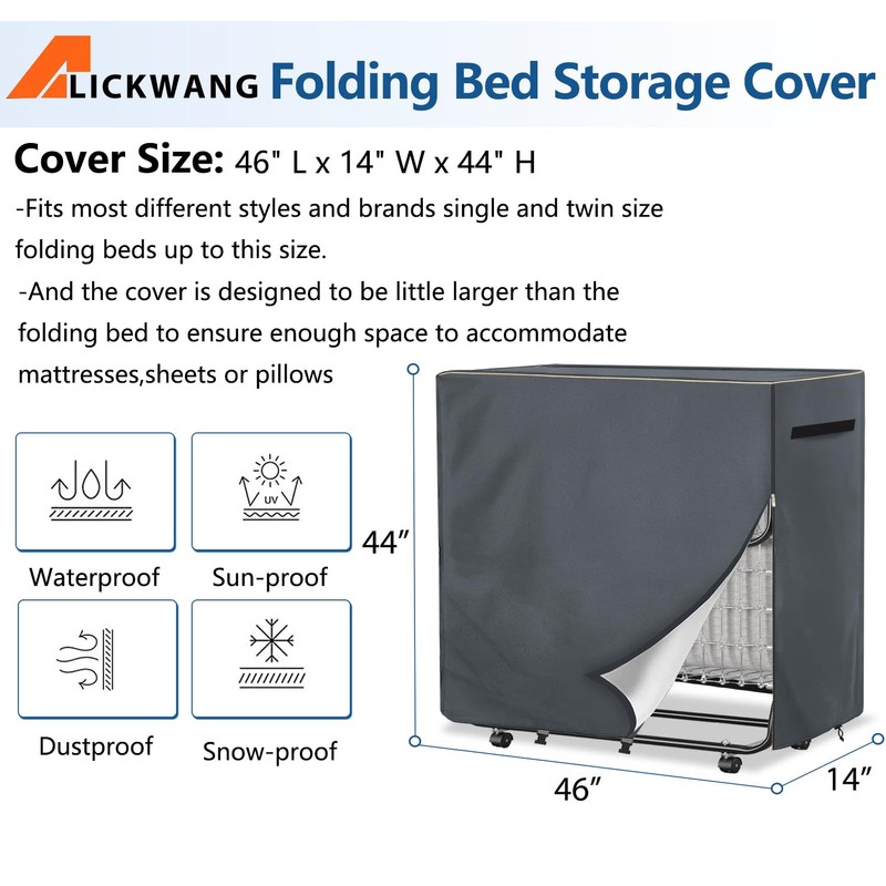 Alickwang Rollaway Bed Storage Cover,Heavy Duty Durable 600D Waterproof Dustproof