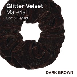 BasicSense 2PCS Large Velvet Glitter Scrunchies Shiny Hair Ties Bands for Hair updo ponytail Scrunchy, Dark Brown