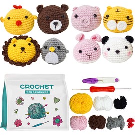 SUNNYCLUE Crochet Keyring Set, Crochet Set for Beginners, Complete Crochet Set for Beginners, Tiger Bear Lion Cute Animal Step by Step Videos Instructions Crochet Learning Knitting Crochet Set for A