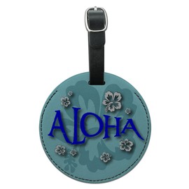 Graphics & More Aloha Hawaiian Greeting Hibiscus Flowers Round Leather Luggage Id Tag Suitcase, Black