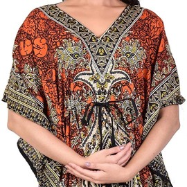 Orange Kaftan Maxi for Women – Bohemian Style Kimono Dress – Oversized Lounge & Nightwear – Lightweight Beachwear for Summer Trips