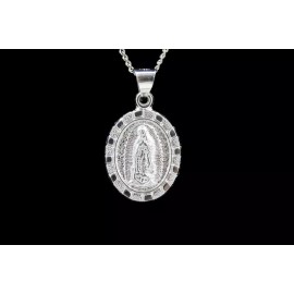 Silver Virgen de Guadalupe Medalla con Cadena .925 Plata Dije Maria NUEVO