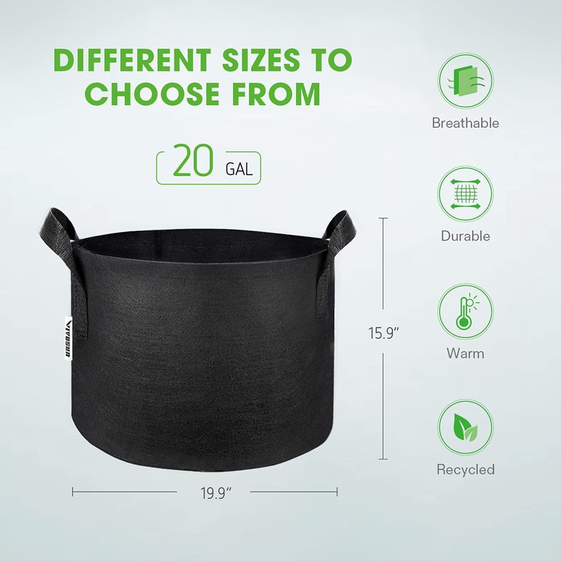 VIVOSUN 10-Pack 20 Gallon Grow Bags, Reinforced Planter Fabric Pots