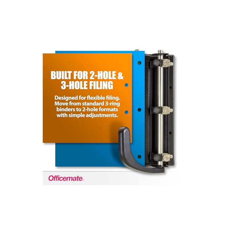 Officemate 90078 Heavy Duty Adjustable 2-3 Hole Punch with Lever