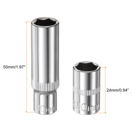 sourcing map 4Pcs 1/4-Inch Drive Deep & Shallow Impact Socket Set 10mm Metric 6 Point Design Cr-V Steel