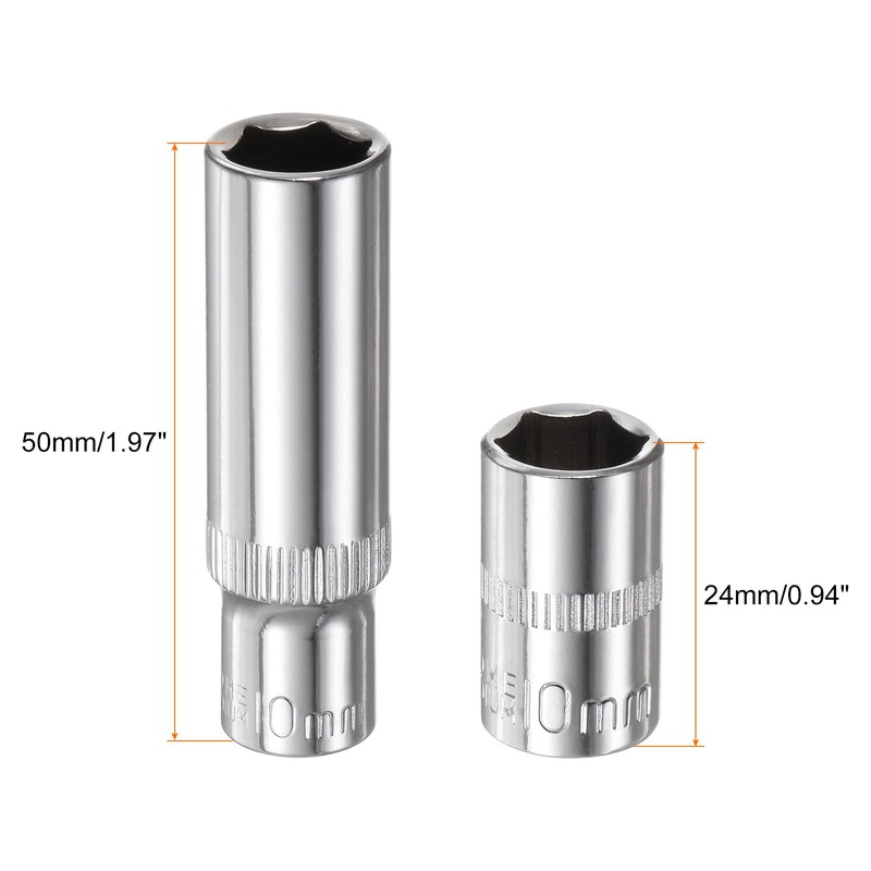 sourcing map 4Pcs 1/4-Inch Drive Deep & Shallow Impact Socket