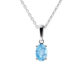 Franki Baker Sterling Silver Small & Dainty Oval Natural Swiss Blue Topaz Gemstone Pendant Necklace Length: 50cm. Pendant Length with bale :1.2 cm