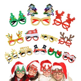 Octonyluck Pack of 12 Christmas Glasses, Christmas Glitter Party Glasses, Christmas Glasses for Children and Adults, Christmas Glasses with Various Christmas Motifs