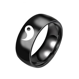 COLORFUL BLING Stainless Steel Yin Yang Couple Wedding Band Rings for Men Women Black Silver Tai Chi Balance Matching Engagement Promise Ring for Him Her 1Pc-black10
