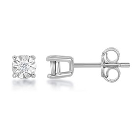 Sterling Silver 925 Genuine Round Diamond and Sparkling Illusion-Cut Setting 3mm Stud Earrings Hypoallergenic
