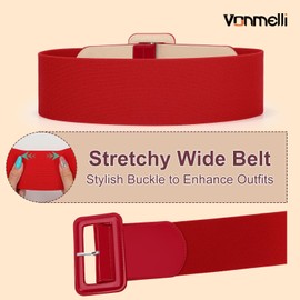VONMELLI Stretchy Wide Women Belts Elastic Vinatge Red Belts for Women Fashion Ladies Waist Belt for Dress, M