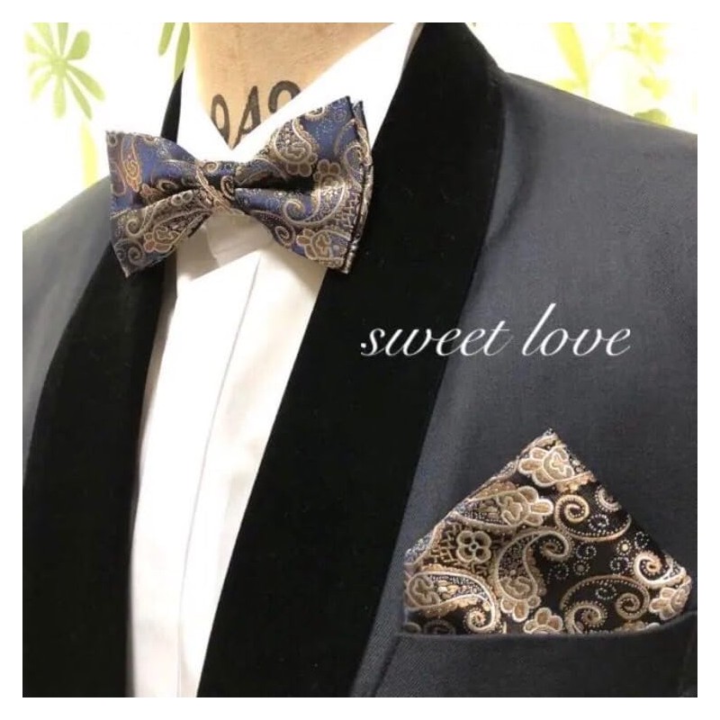 Champagne Gold Paisley [Bow Tie & Pocket Square] Set of