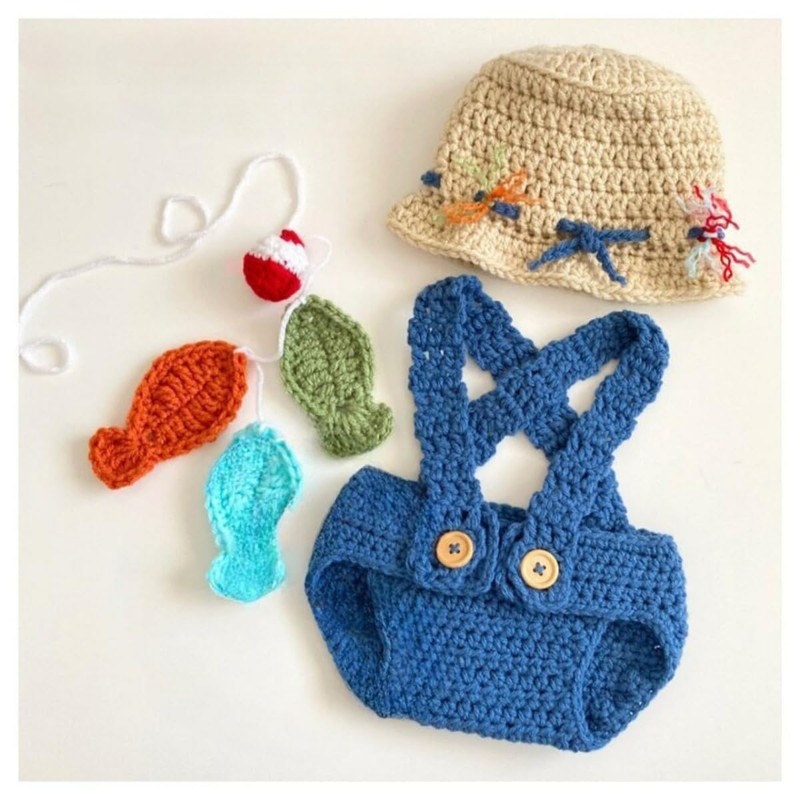 Vomdrok Newborn Photography Props Outfits Baby Crochet Knitted Cute Fisherman