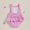 Baby Girl Summer Outfit Goose Embroidery Plaid Ruffled Trim Sleeveless