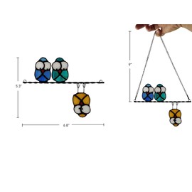 Multicolor Owl on a Wire Stained Glass Window Hanging, Bird Suncatcher for Windows Panels Hangings Hummingbird Ornament Decoration for Wall Home Garden Decor Bird Gift for Owl Lovers