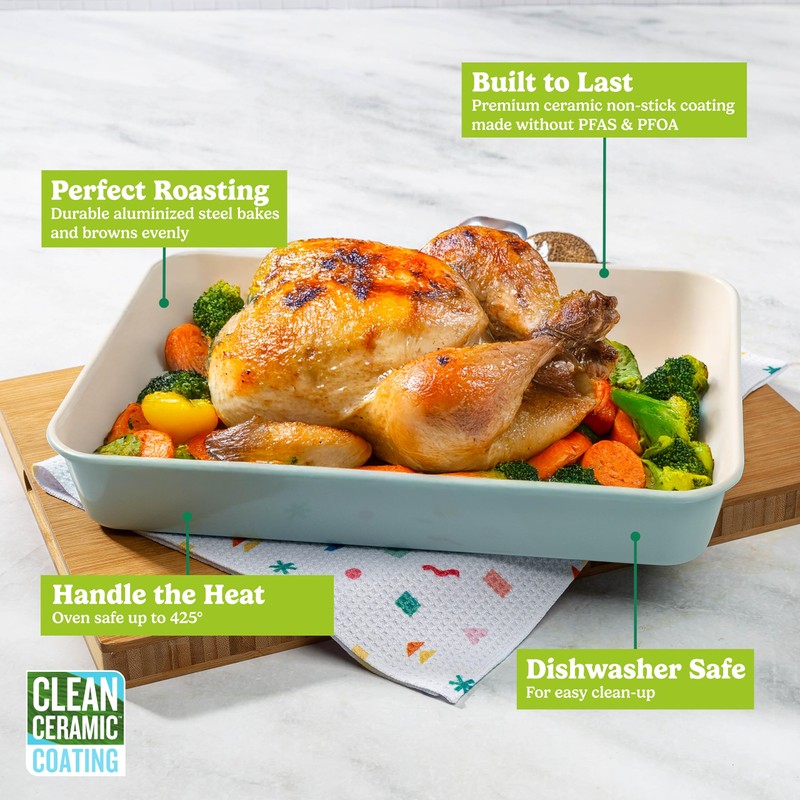 Tasty Clean Ceramic 14-Inch x 10-Inch Roasting Pan, Durable Aluminized