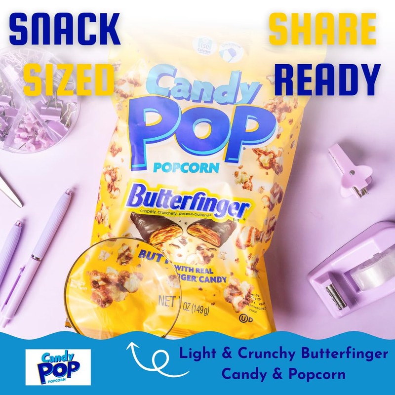 CANDY POP Butterfinger Candy Coated Popcorn (5.25oz bags, 1-Pack)
