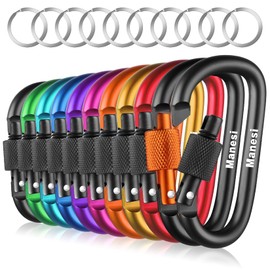 Carabiner Clips with Screw Gate, 10 Pack 3" Aluminum Carabiner D Shape Buckle Pack, Keychain Clip, Spring Snap Key Chain Clip Hook Buckle