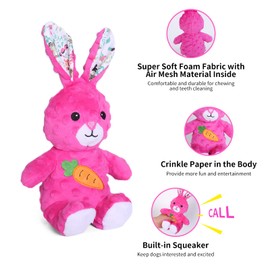 DODODOLA Dog Toys Stuffed Dog Toy with Crinkle Paper Cute Rabbit Plush Bunny Squeaky Dog Easter Toys Dog Chew Toys for Medium Large Breed