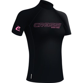 CRESSI dal 1946 - Sentinel Lady - Rash Guard a Maniche Corte Protezione Solare UPF 50+ Quick Dry Nuoto Surf Immersioni Pesca Spiaggia Piscina e Sport Acquatici - Nero/Rosa - Donna XL/5