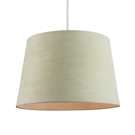 Pale Olive Green Velvet Fabric 12 Inch Drum Lamp Shade with White Cotton Inner Lining | 30cm x 20cm x 25cm | for Lamp Base or Hanging Pendant by Happy Homewares