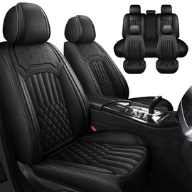QHYBCK Car Seat Covers Full Set for VW ID.4 2021-2024 Leather Seat Covers, Breathable Comfortable Non-Slip Waterproof Seat Cover, Car Seat Protector Adaptive Airbags（Standard, Black）