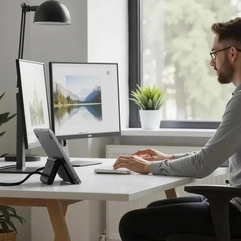 MacBook Docking Station Dual Monitor, USB C Dock Stand for