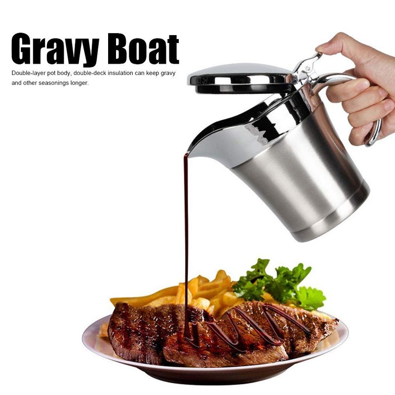 Gravy Boat, 450ml 304 Stainless Steel Double Layer Insulation Flavor
