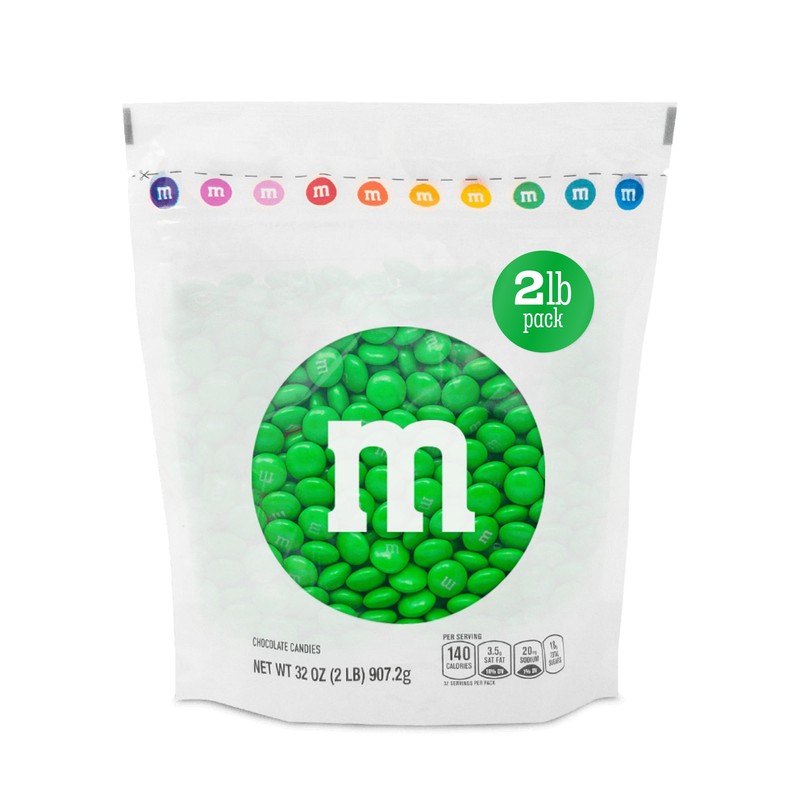 M&M’S WORLD Green Milk Chocolate Candy,2lbs of M&M'S Resealable Pack