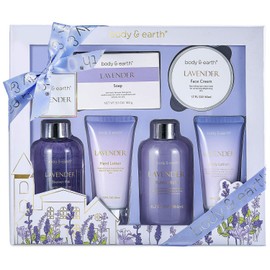 BODY & EARTH Lavender Gifts for Women, 6 Pieces, Birthday Gift for Women, Shower Gel, Body Butter, Hand Cream, Bath Set Gift Women, Wellness Set for Women, Girlfriend, Mum