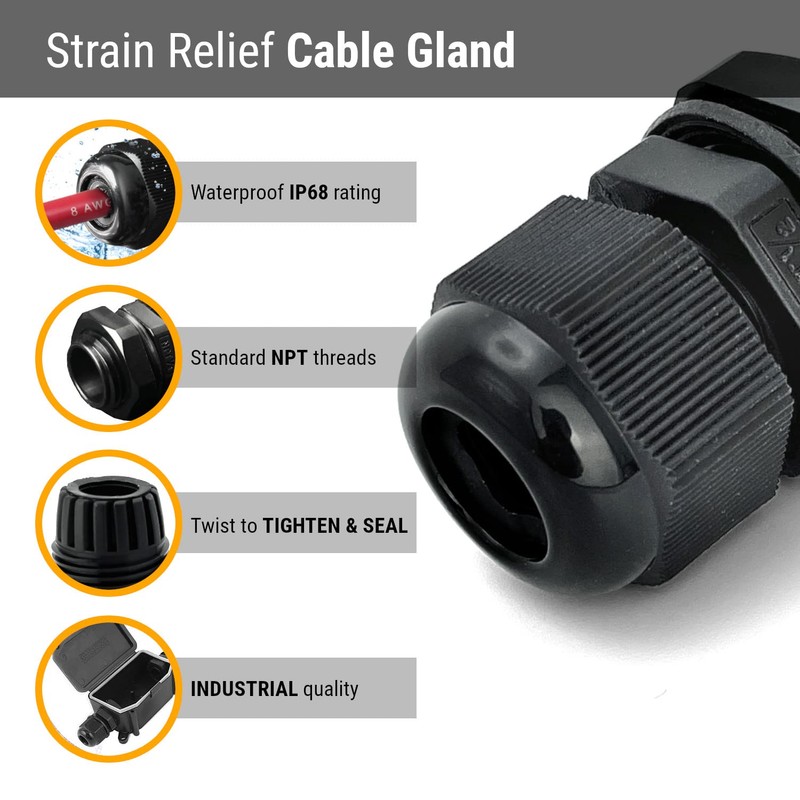 MGI SpeedWare 1/4" NPT Strain Relief Nylon Cord Grip Cable